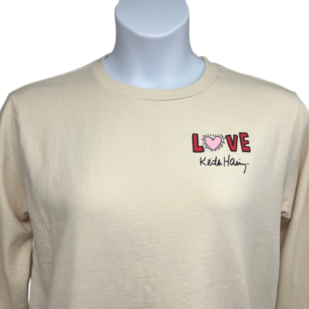 Keith Haring Dancing Heart Beige Graphic Pullover Sweatshirt Large Stretch - Picture 4 of 6